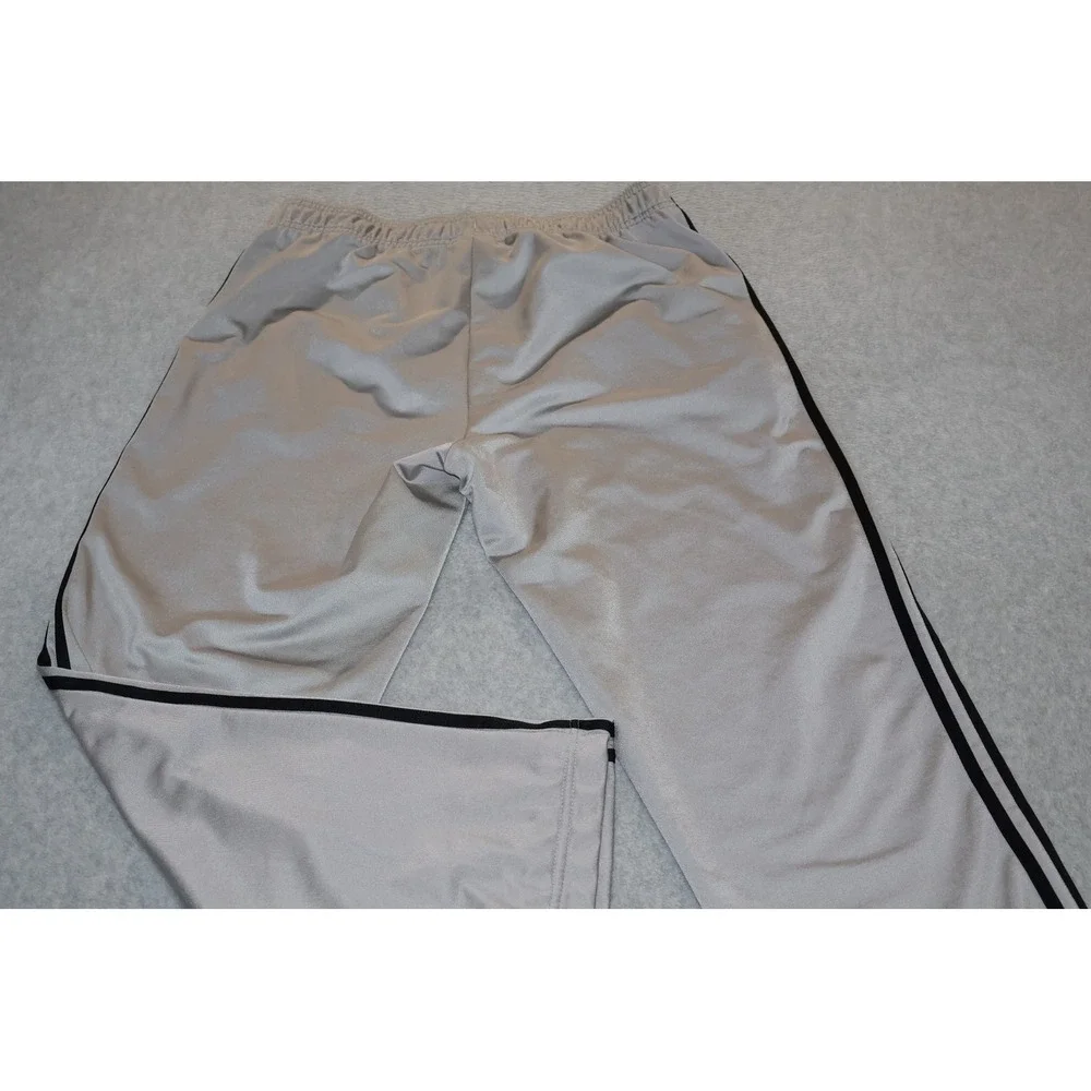 Adidas Track Pants Mens Large Silver Black 3-Stripe Athletic Gym Workout